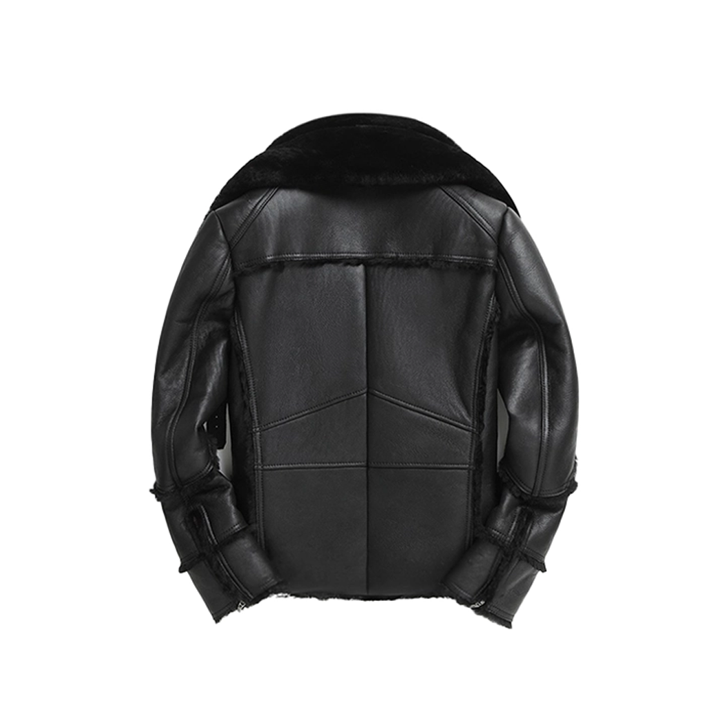 Mens Double Collar Sheepskin Biker Jacket