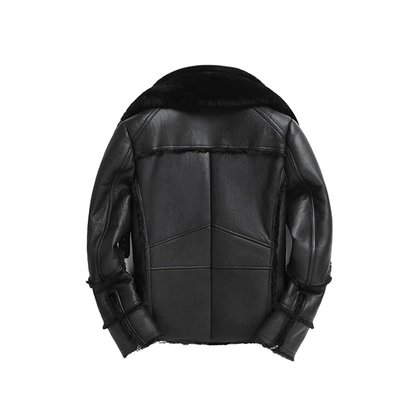 Mens Double Collar Sheepskin Biker Jacket