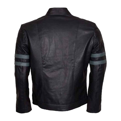 Mens Blue Stripe Retro Black Cafe Racer Jacket