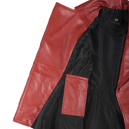 Women’s Asymmetrical Peplum Red Leather Jacket