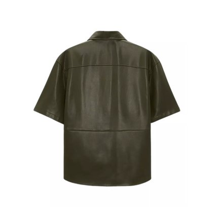 Men’s Dark Green Half Sleeves Leather Shirt