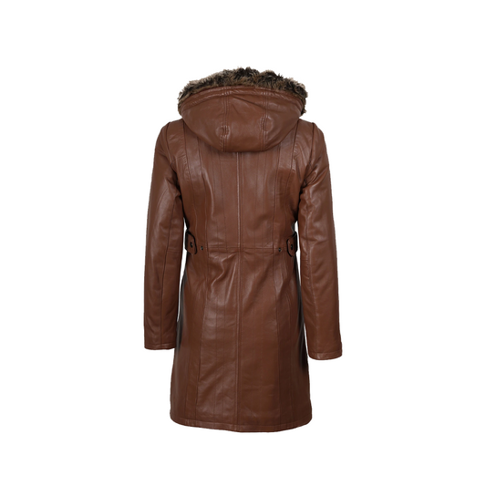 Women’s Brown Real Leather Coat With Removable Hood