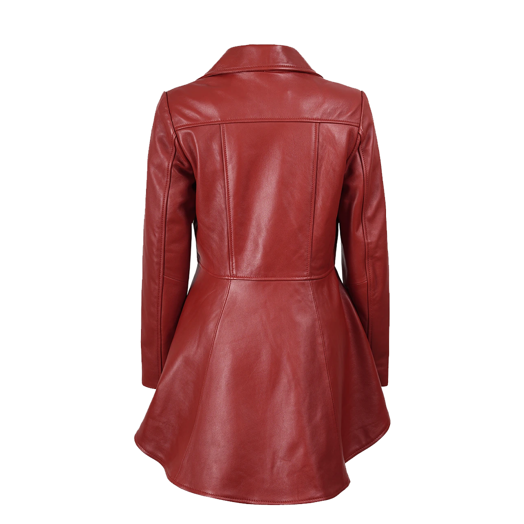 Women’s Asymmetrical Peplum Red Leather Jacket