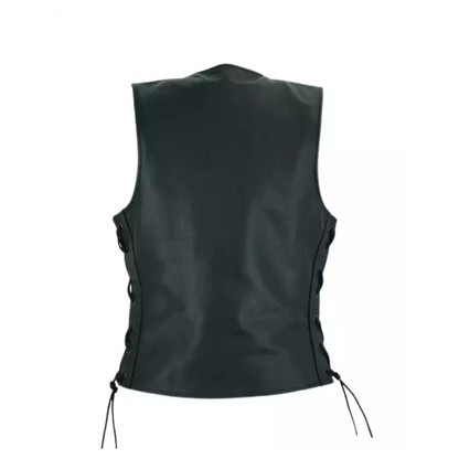 Women Motorcycle Black Leather Vest