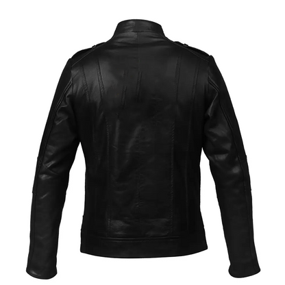Mens Black Tanned Lambskin Cafe Racer Leather Jacket