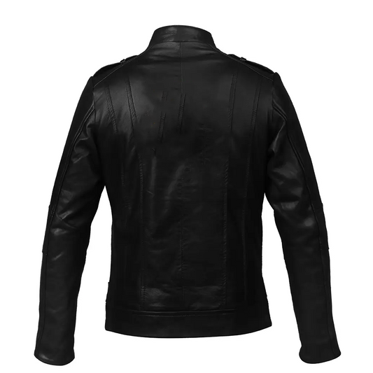 Mens Black Tanned Lambskin Cafe Racer Leather Jacket