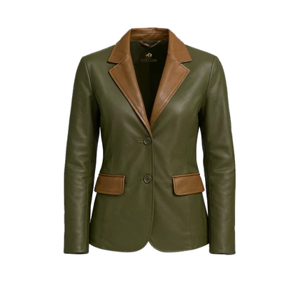Women’s Olive Green Lambskin Leather Blazer