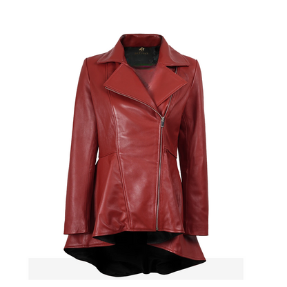 Women’s Asymmetrical Peplum Red Leather Jacket