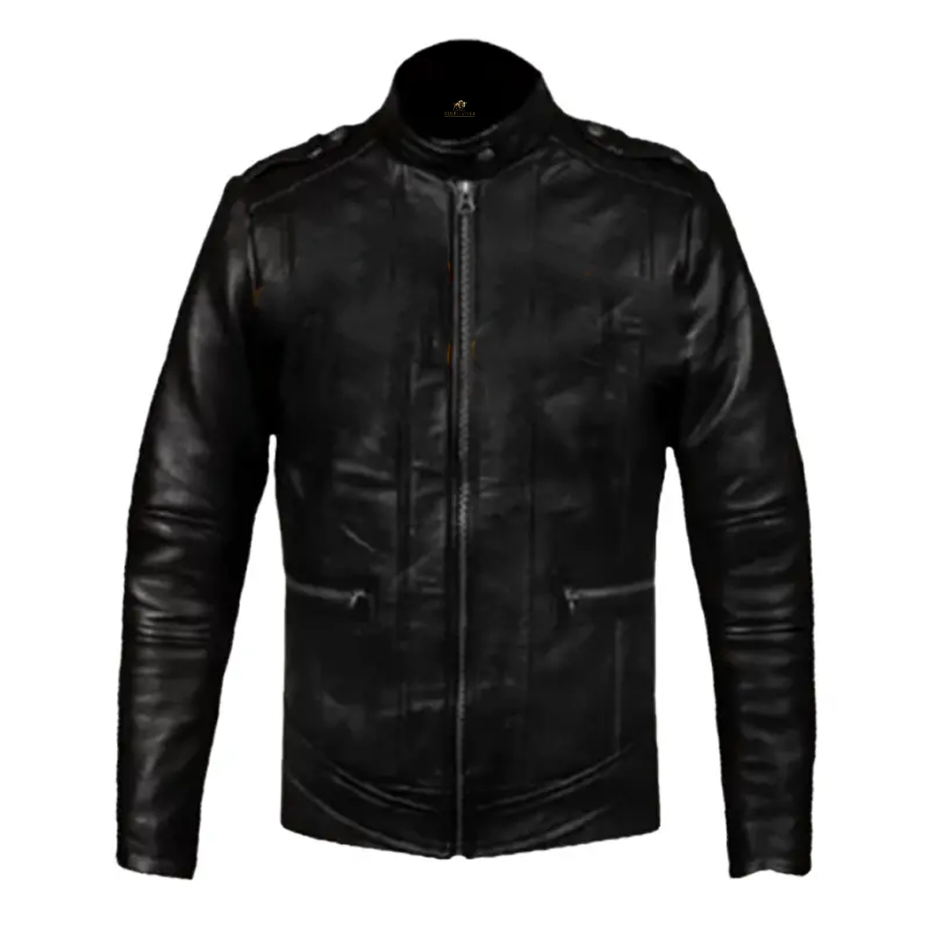 Mens Black Tanned Lambskin Cafe Racer Leather Jacket