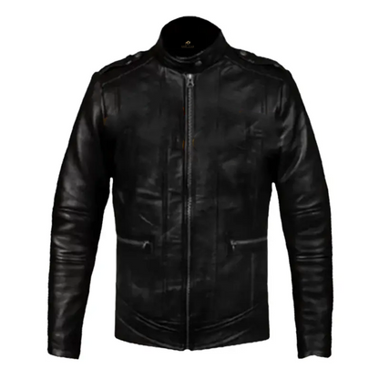 Mens Black Tanned Lambskin Cafe Racer Leather Jacket
