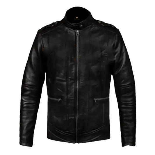 Mens Black Tanned Lambskin Cafe Racer Leather Jacket