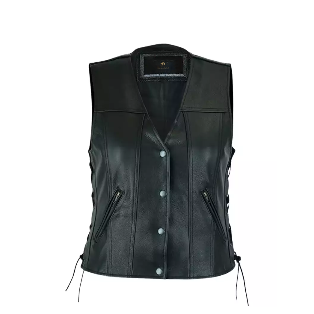 Women Motorcycle Black Leather Vest