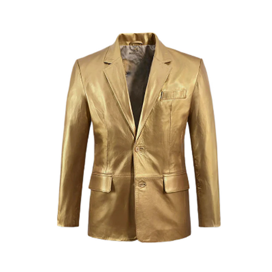 Men’s Gold Leather Blazer