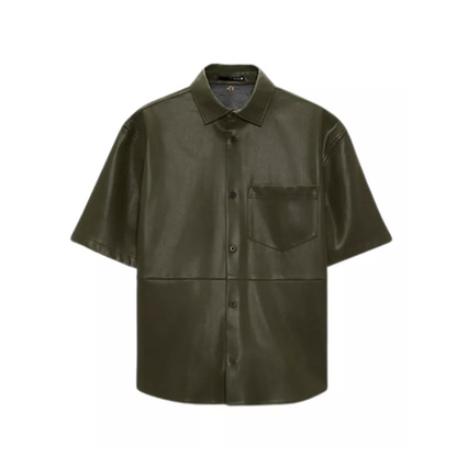 Men’s Dark Green Half Sleeves Leather Shirt