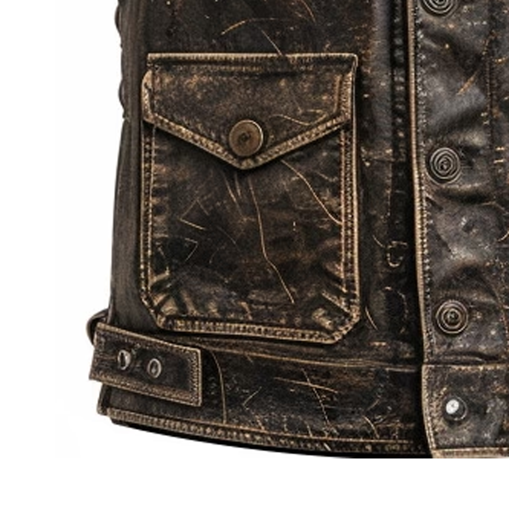 Men Strap Pockets Distressed Brown Leather Vest