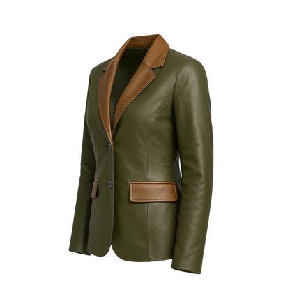 Women’s Olive Green Lambskin Leather Blazer