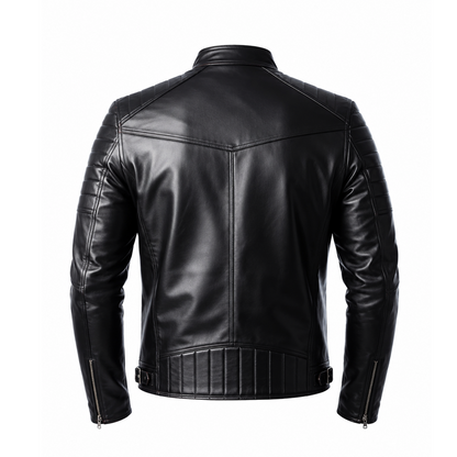 Mens Quilted Moto Black Leather Jacket