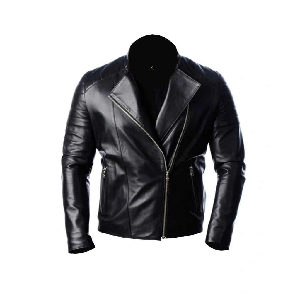 Mens Quilted Moto Black Leather Jacket