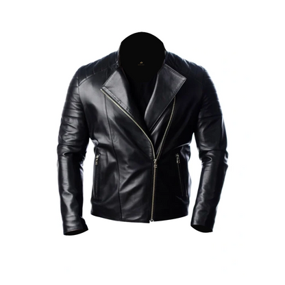 Mens Quilted Moto Black Leather Jacket