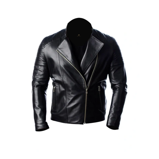 Mens Quilted Moto Black Leather Jacket