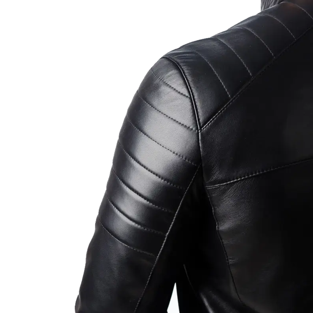 Mens Quilted Moto Black Leather Jacket