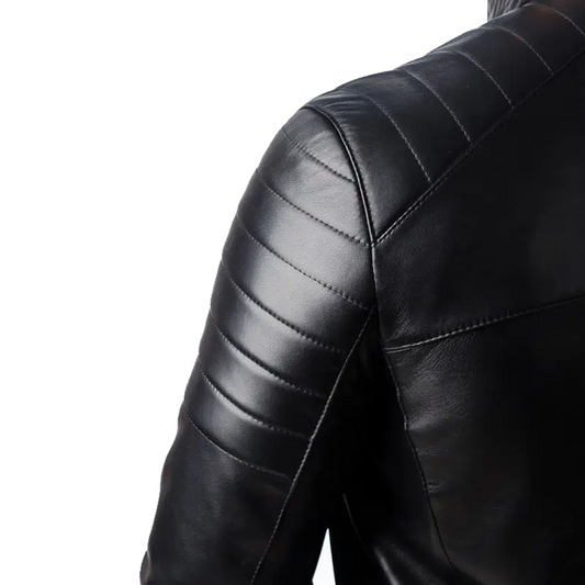 Mens Quilted Moto Black Leather Jacket