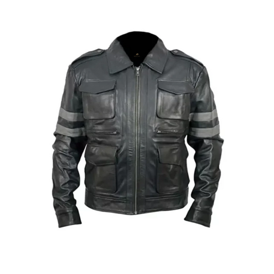 Men Classic Striped Cafe Racer Jacket