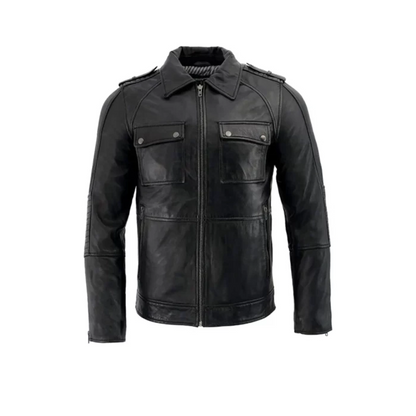 Men’s Anthracite Patch Pocket Lambskin Leather Jacket