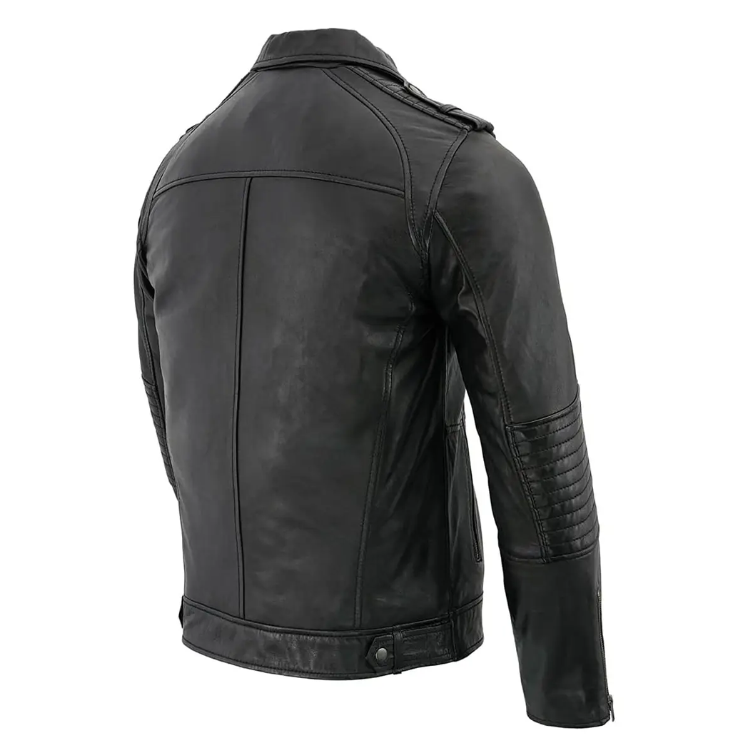 Men’s Anthracite Patch Pocket Lambskin Leather Jacket