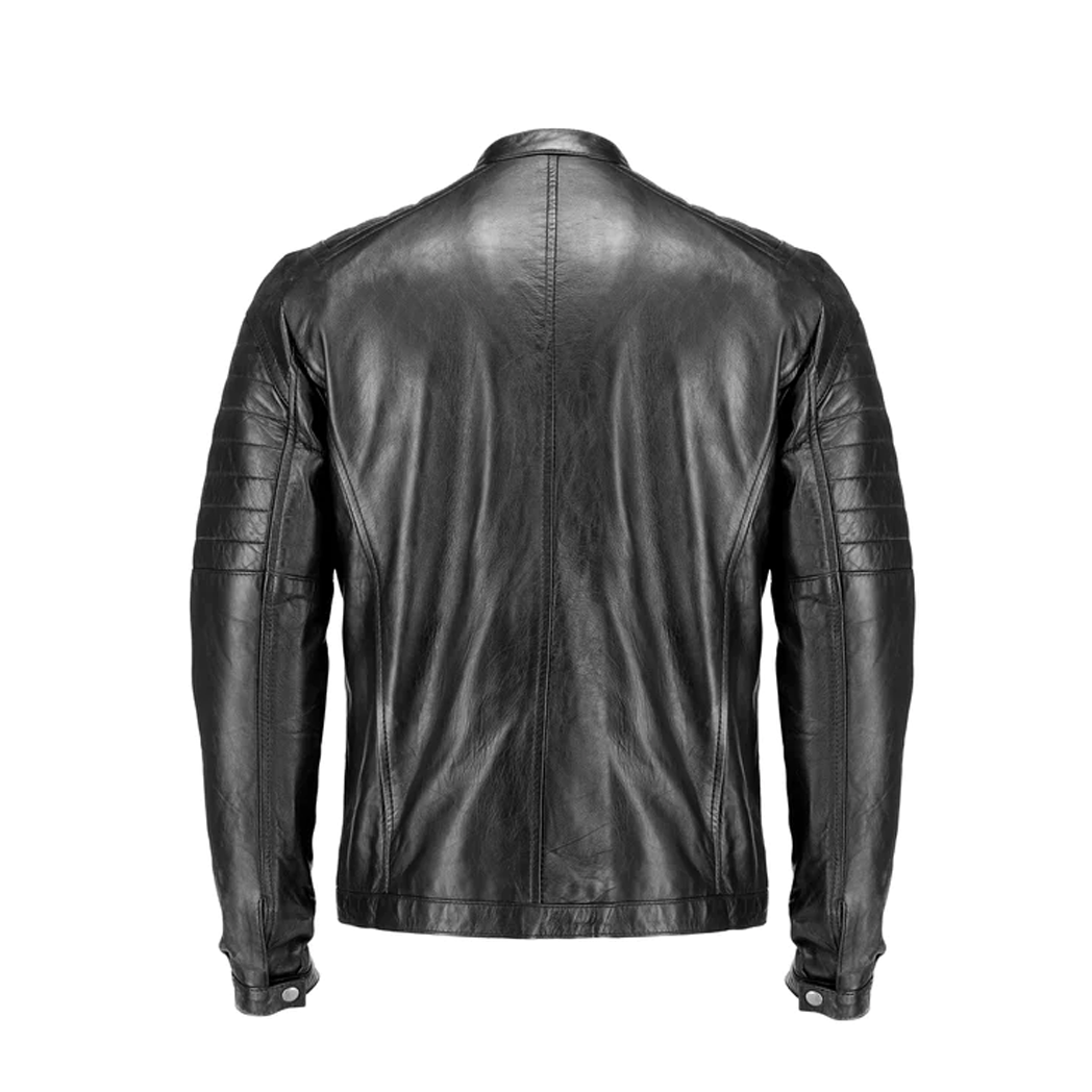 Mens Cafe Racer Sheep Black Leather Jacket