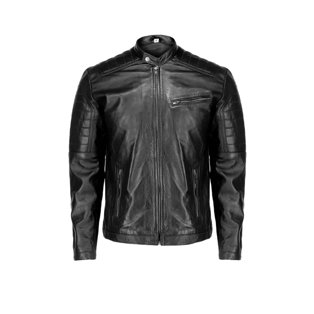 Mens Cafe Racer Sheep Black Leather Jacket