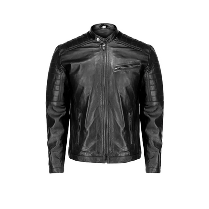 Mens Cafe Racer Sheep Black Leather Jacket