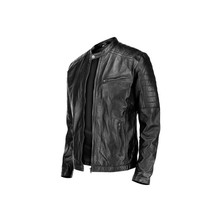 Mens Cafe Racer Sheep Black Leather Jacket