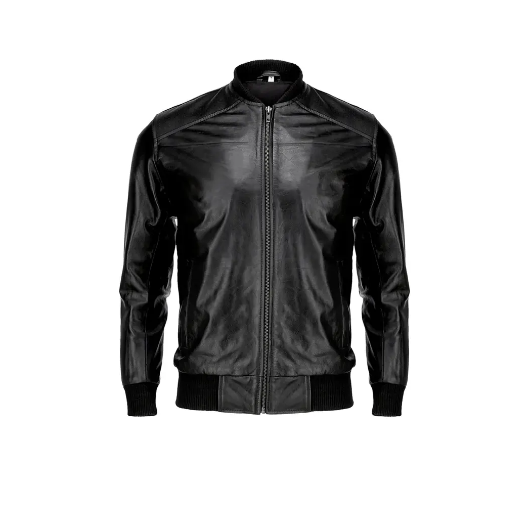 Mens Pure Cow Black Leather Bomber Jacket