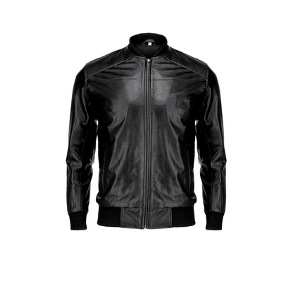 Mens Pure Cow Black Leather Bomber Jacket