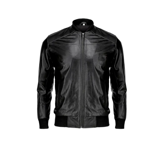 Mens Pure Cow Black Leather Bomber Jacket