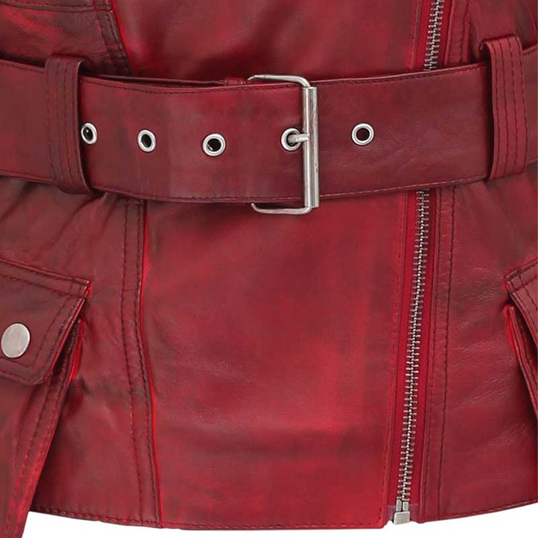 Women's Victoria Burgundy Motorcycle Jacket