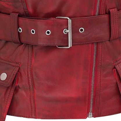 Women's Victoria Burgundy Motorcycle Jacket