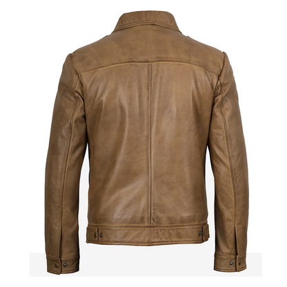 Mens Waxed Shirt Collar Harrington Leather Jacket