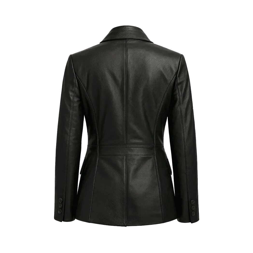 Women’s Two Button Black Lambskin Leather Blazer
