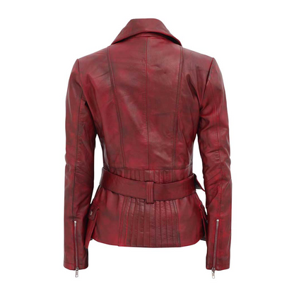 Women's Victoria Burgundy Motorcycle Jacket
