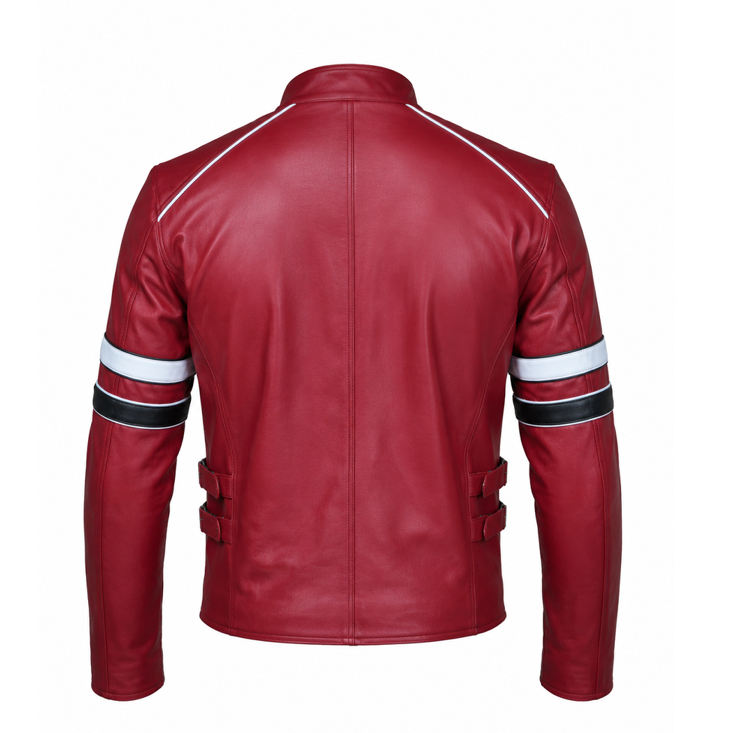 Mens Red Cafe Racer Jacket