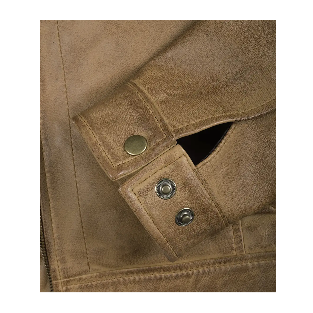 Mens Waxed Shirt Collar Harrington Leather Jacket