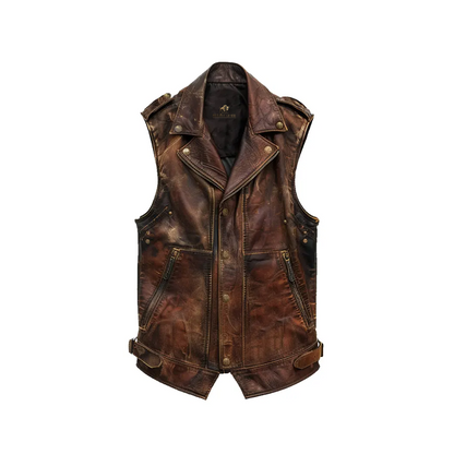 Men’s Amell Vintage Distressed Brown Leather Vest