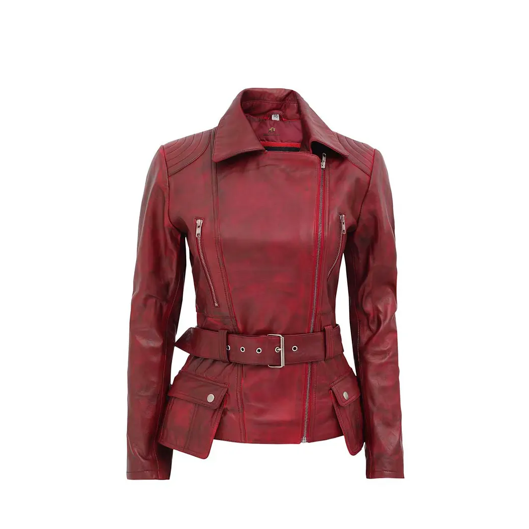 Women's Victoria Burgundy Motorcycle Jacket