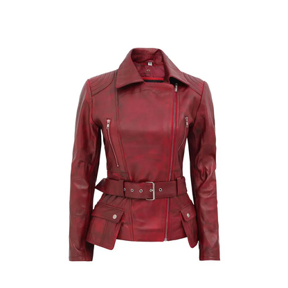 Women's Victoria Burgundy Motorcycle Jacket