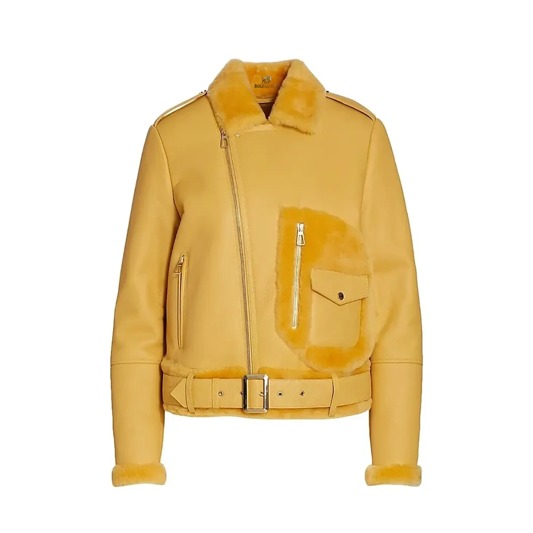 Women’s Orange Shearling Leather Jacket