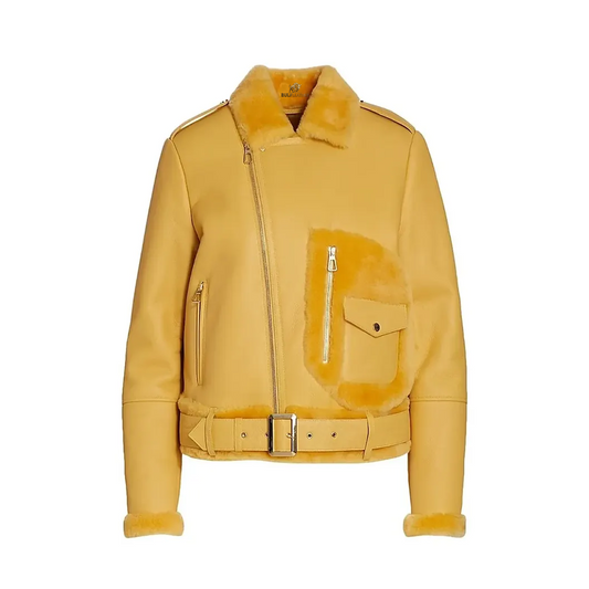 Women’s Orange Shearling Leather Jacket