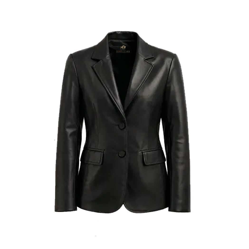 Women’s Two Button Black Lambskin Leather Blazer