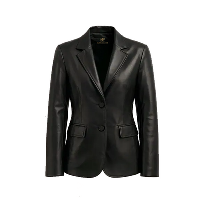 Women’s Two Button Black Lambskin Leather Blazer